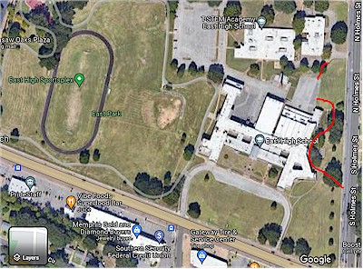 Approximate location of new driveway on eastern side of campus