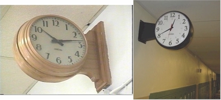 Left: Original hallway clock; right: new hallway clock