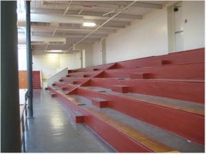 The concrete bleachers in the gym.