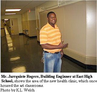 Building Engineer Jarcquiste Rogers shows the new clinic area