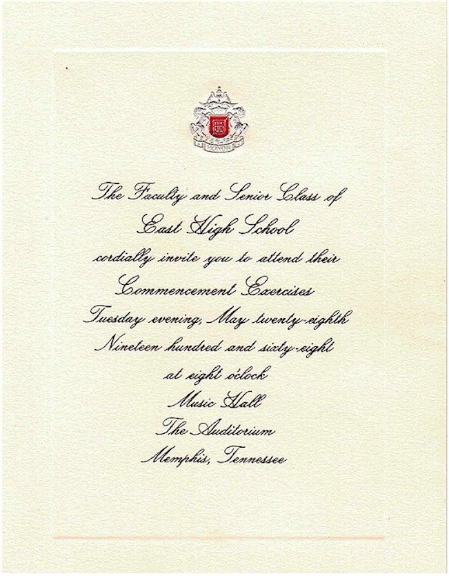 East High School (Memphis) 1968 Graduation Invitation